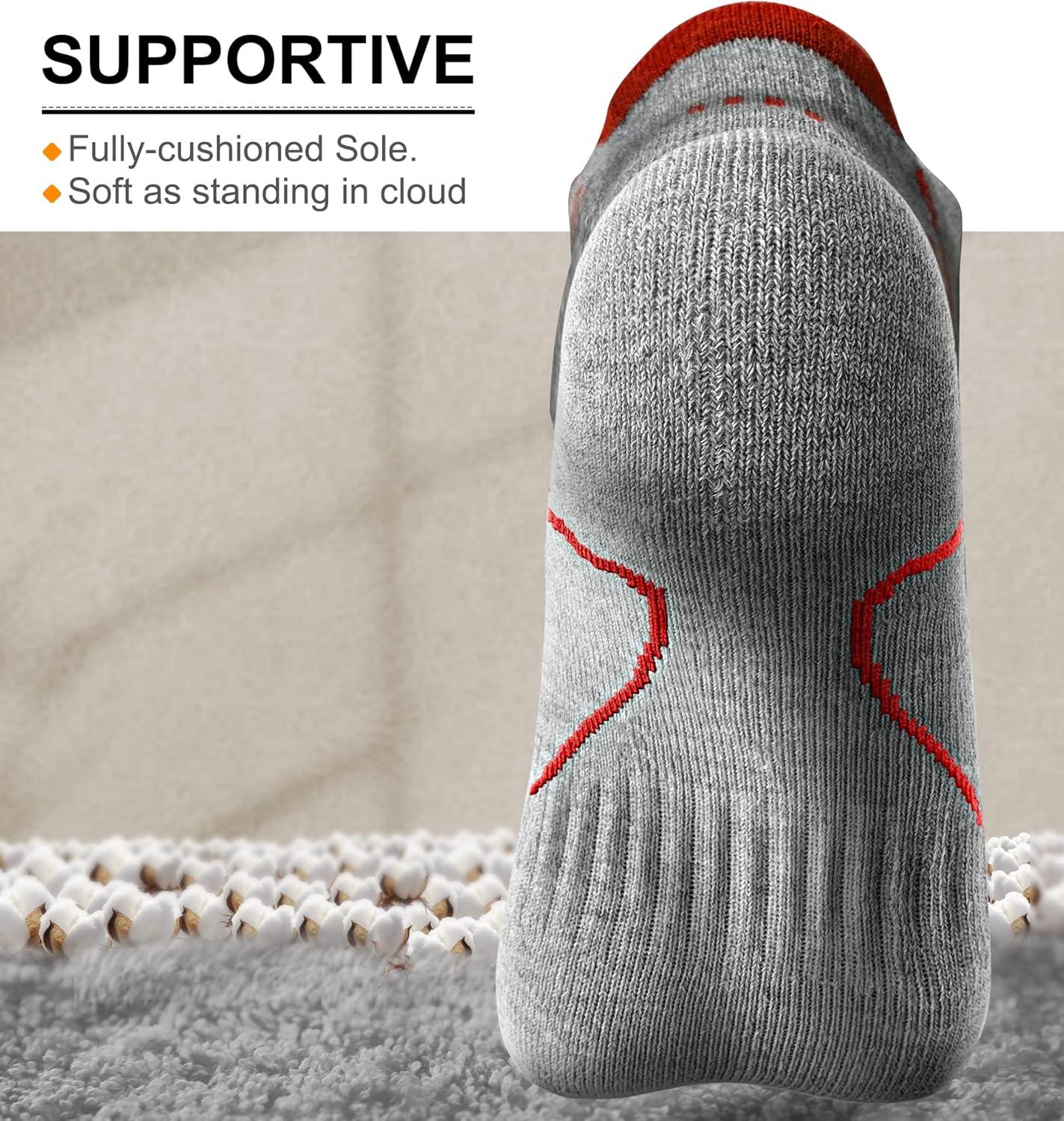 image:imageBULLIANT Mens Socks 6 PairsAthletic Ankle Socks Cushioned No Show For Men RunningArch Compression Support6pairsgray Heather Rose Red3076