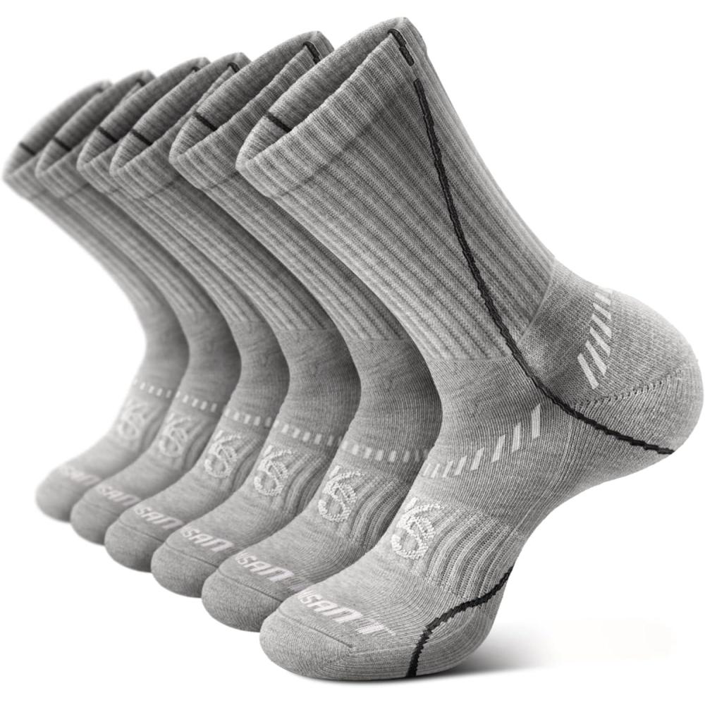 image:imageBULLIANT Compression Socks for Men 6Pairs Athletic Crew Socks Cushioned For Men Sports RunningArch Support6pairsgray Heather Black Gray4478
