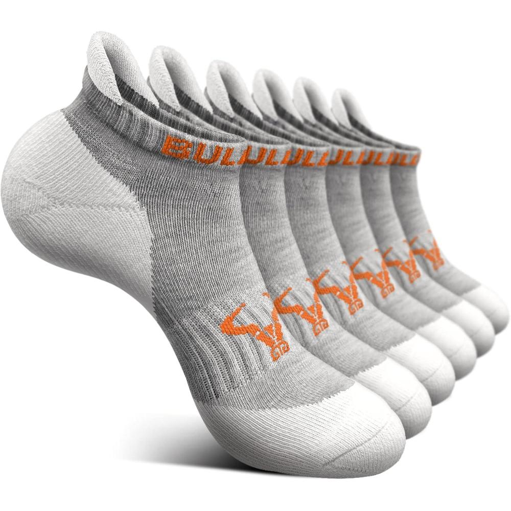 image:imageBULLIANT Mens Socks 6 PairsAthletic Ankle Socks Cushioned No Show For Men RunningArch Compression Support6pairsgray Heather Orange Yellow3007