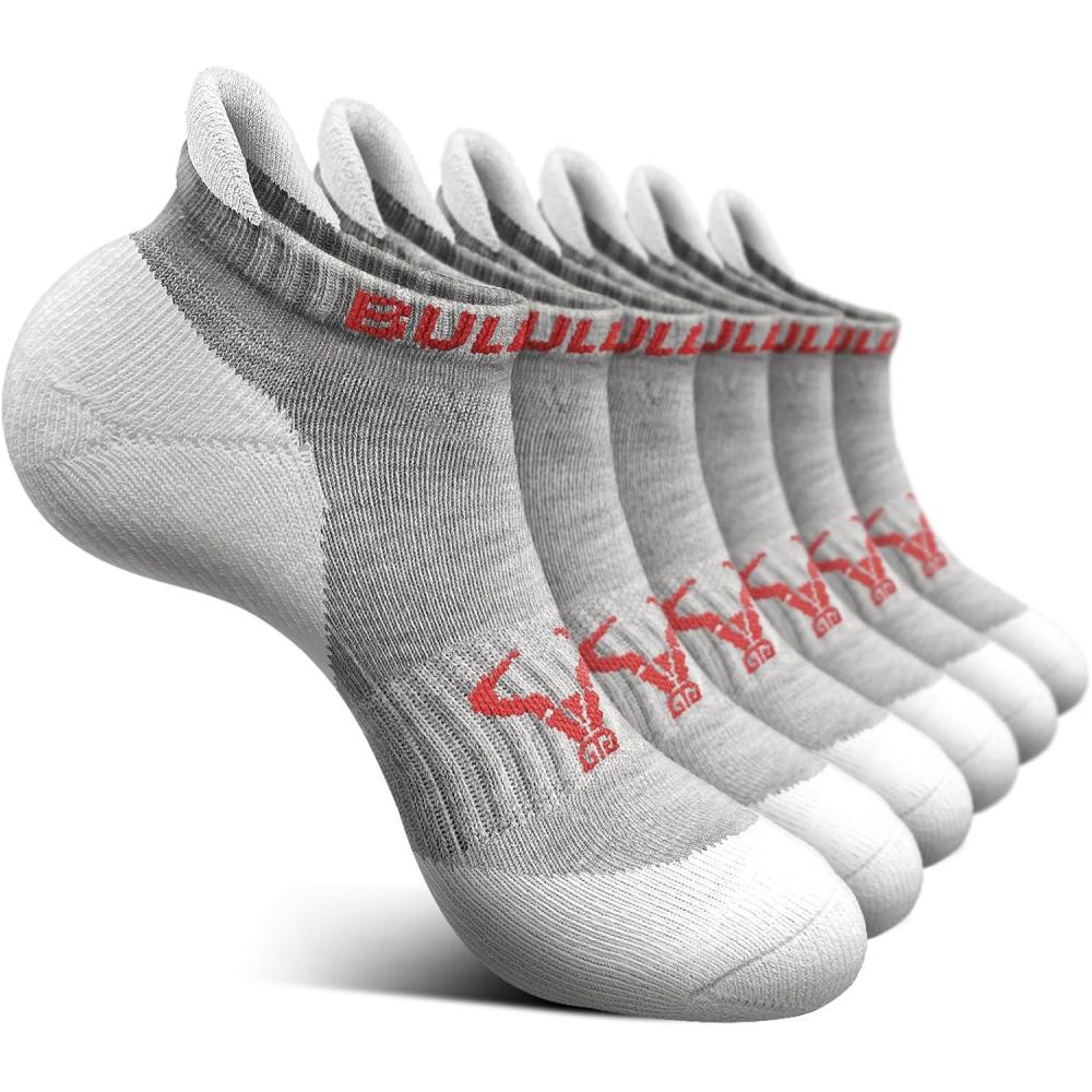 image:imageBULLIANT Mens Socks 6 PairsAthletic Ankle Socks Cushioned No Show For Men RunningArch Compression Support6pairsgray Heather Rose Red3788