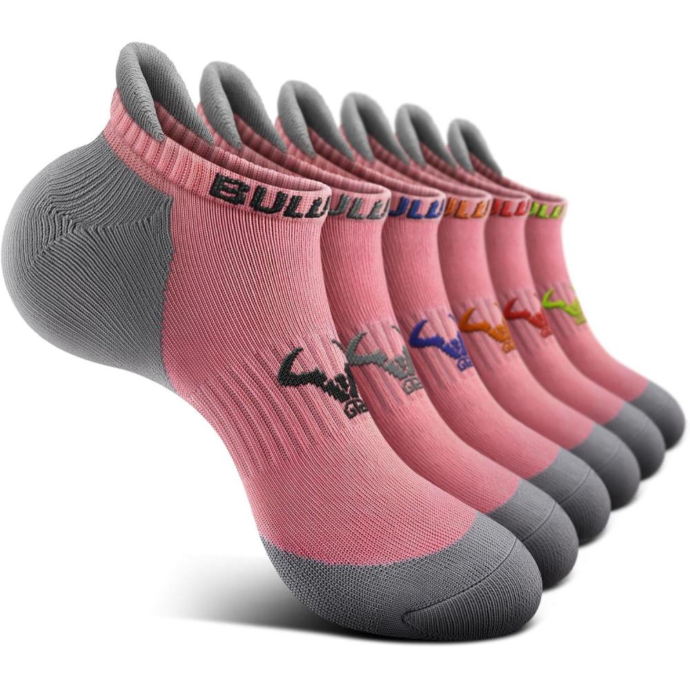 image:imageBULLIANT Mens Socks 6 PairsAthletic Ankle Socks Cushioned No Show For Men RunningArch Compression Support6pairspink8256