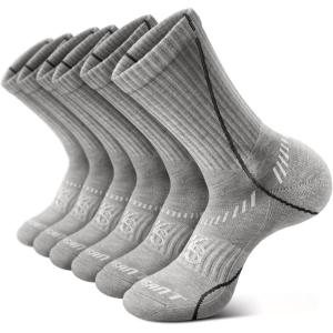 BULLIANT Compression Socks for Men 6Pairs, Athletic Crew Socks Cushioned For Men Sports Running-Arch Support(6pairs-gray Heather /Black Gray4478)