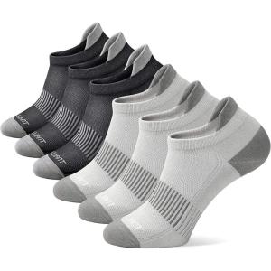BULLIANT Mens Socks 6 Pairs-Athletic Ankle Socks Cushioned No Show For Men Running-Arch Compression Support(6pairs-black/Dark Gray4208)