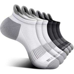BULLIANT Mens Socks 6 Pairs-Athletic Ankle Socks Cushioned No Show For Men Running-Arch Compression Support(6pairs-black/White4206)