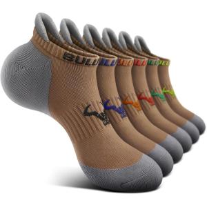 BULLIANT Mens Socks 6 Pairs-Athletic Ankle Socks Cushioned No Show For Men Running-Arch Compression Support(6pairs-camel8255)
