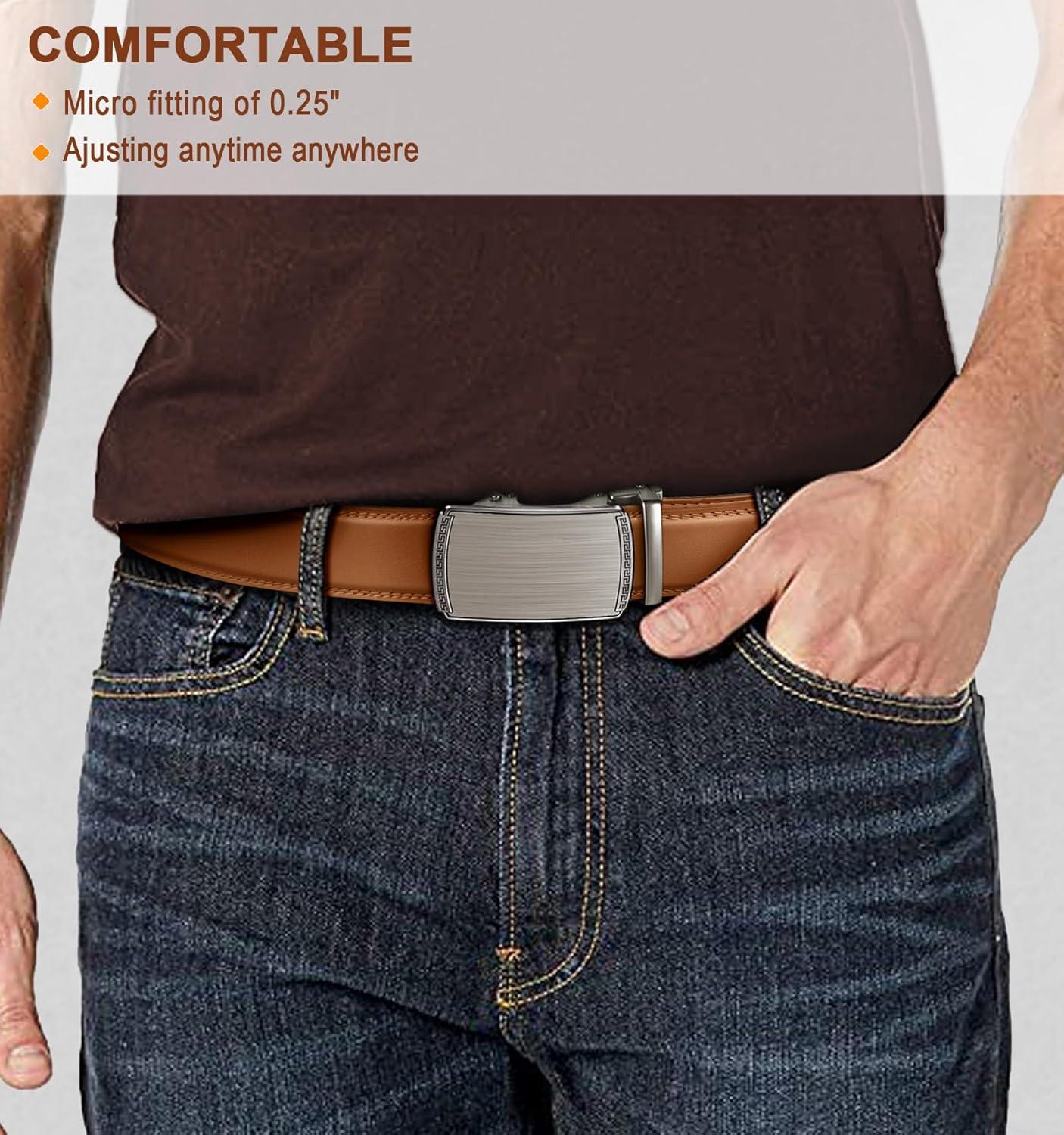 image:imageBULLIANT Men Belts 2 PackRatchet Sliding Belt Adjustable For Gift Mens Dress Casual 1 38Cut for Fit2packblackOrange Brown4600