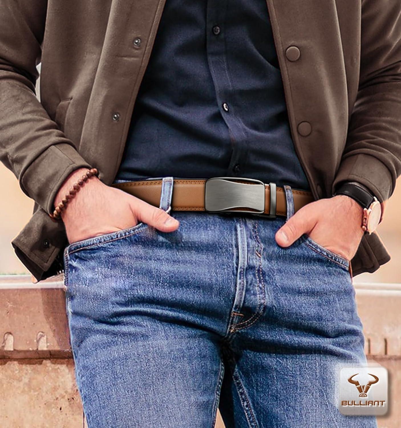 image:imageBULLIANT Men Belts 2 PackRatchet Sliding Belt Adjustable For Gift Mens Dress Casual 1 38Cut for Fit2packblackOrange Brown7999