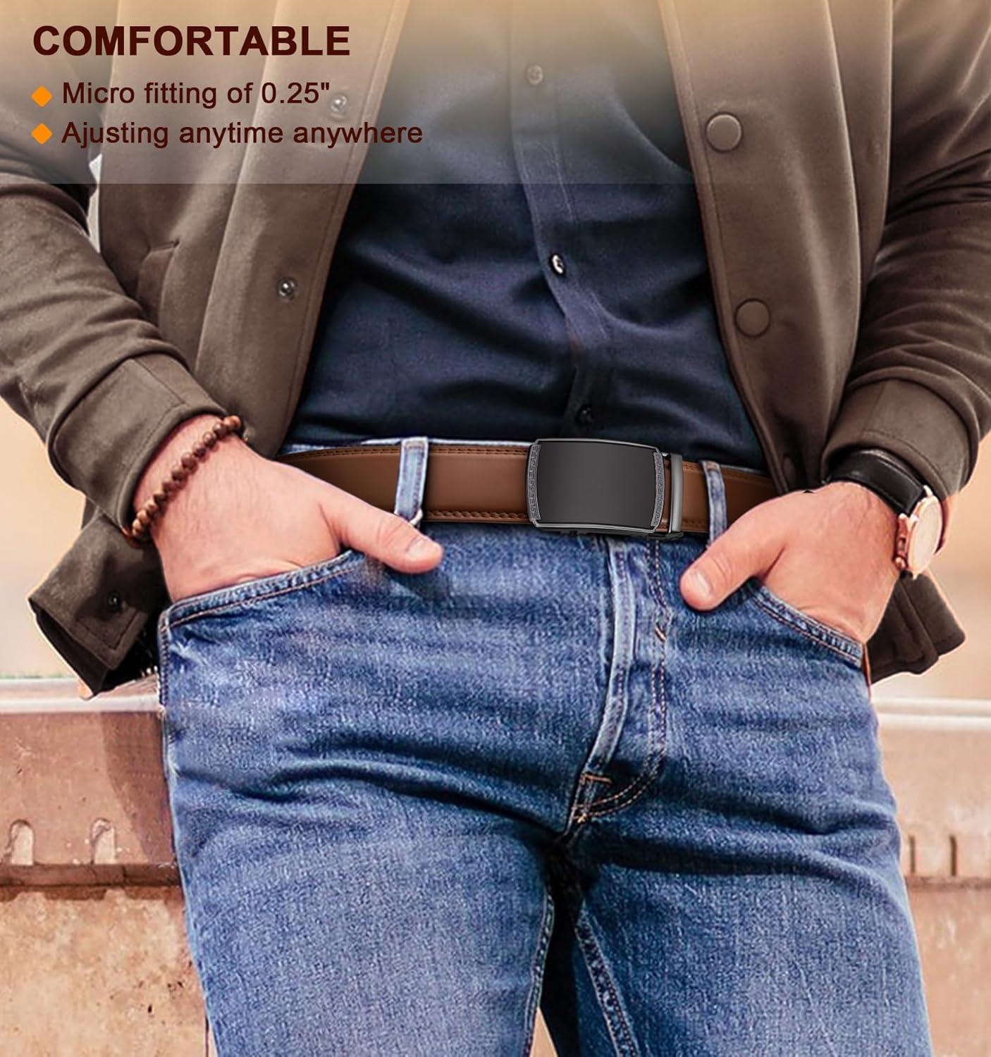 image:imageBULLIANT Men Belts 2 PackRatchet Sliding Belt Adjustable For Gift Mens Dress Casual 1 38Cut for Fit2packblackTawny3275
