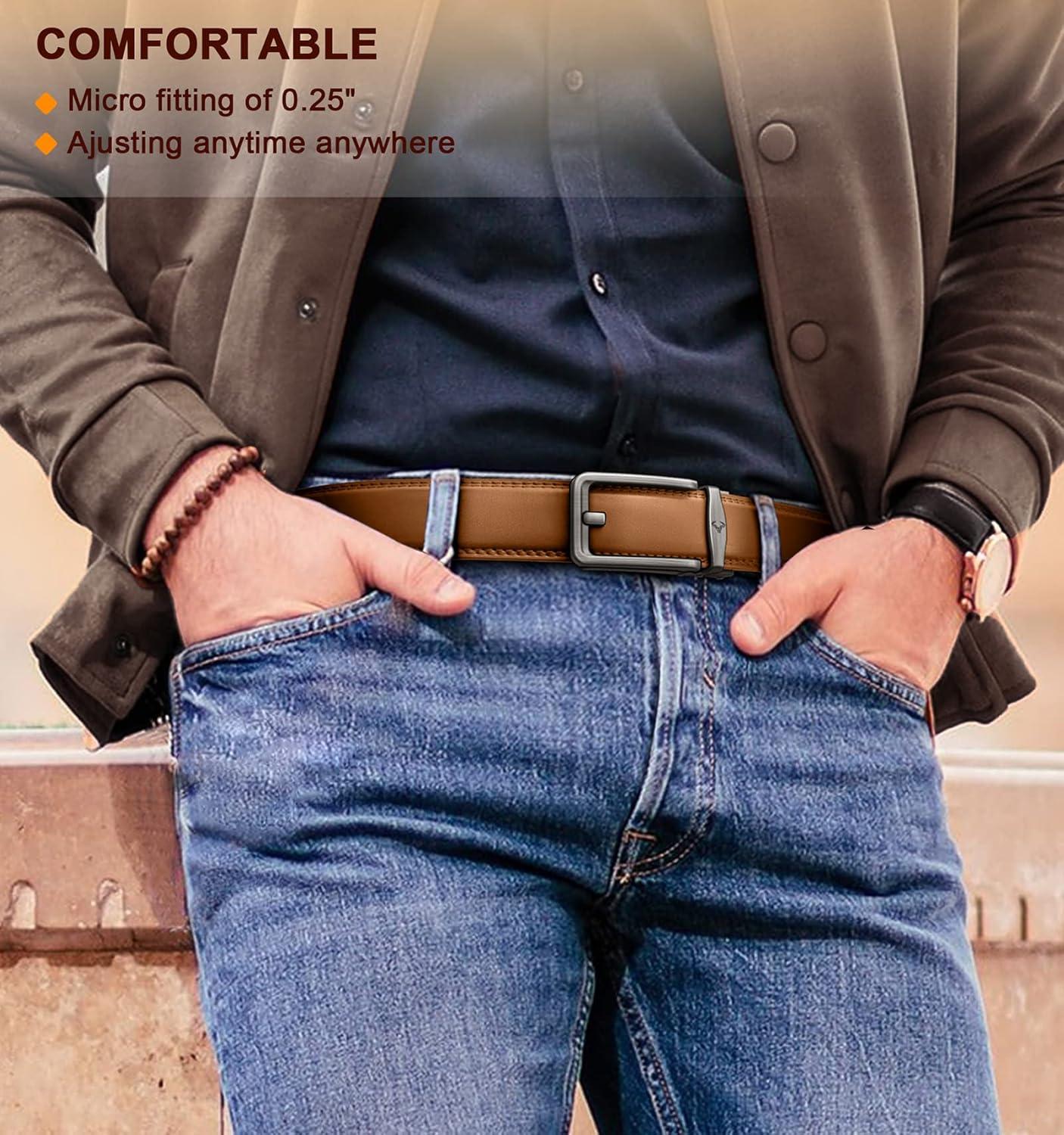 image:imageBULLIANT Mens Belt Ratchet Leather Belt for Men Dress and Casual Pants Jeans 1 38Orange Brown2923