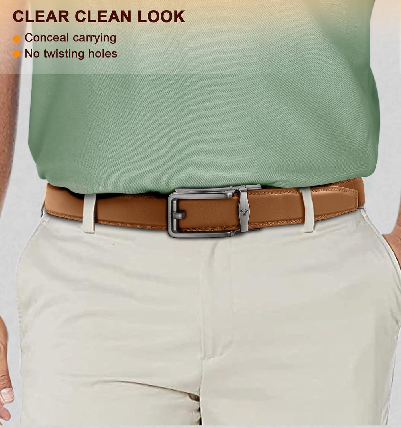 image:imageBULLIANT Mens Belt Ratchet Leather Belt for Men Dress and Casual Pants Jeans 1 38Orange Brown2923