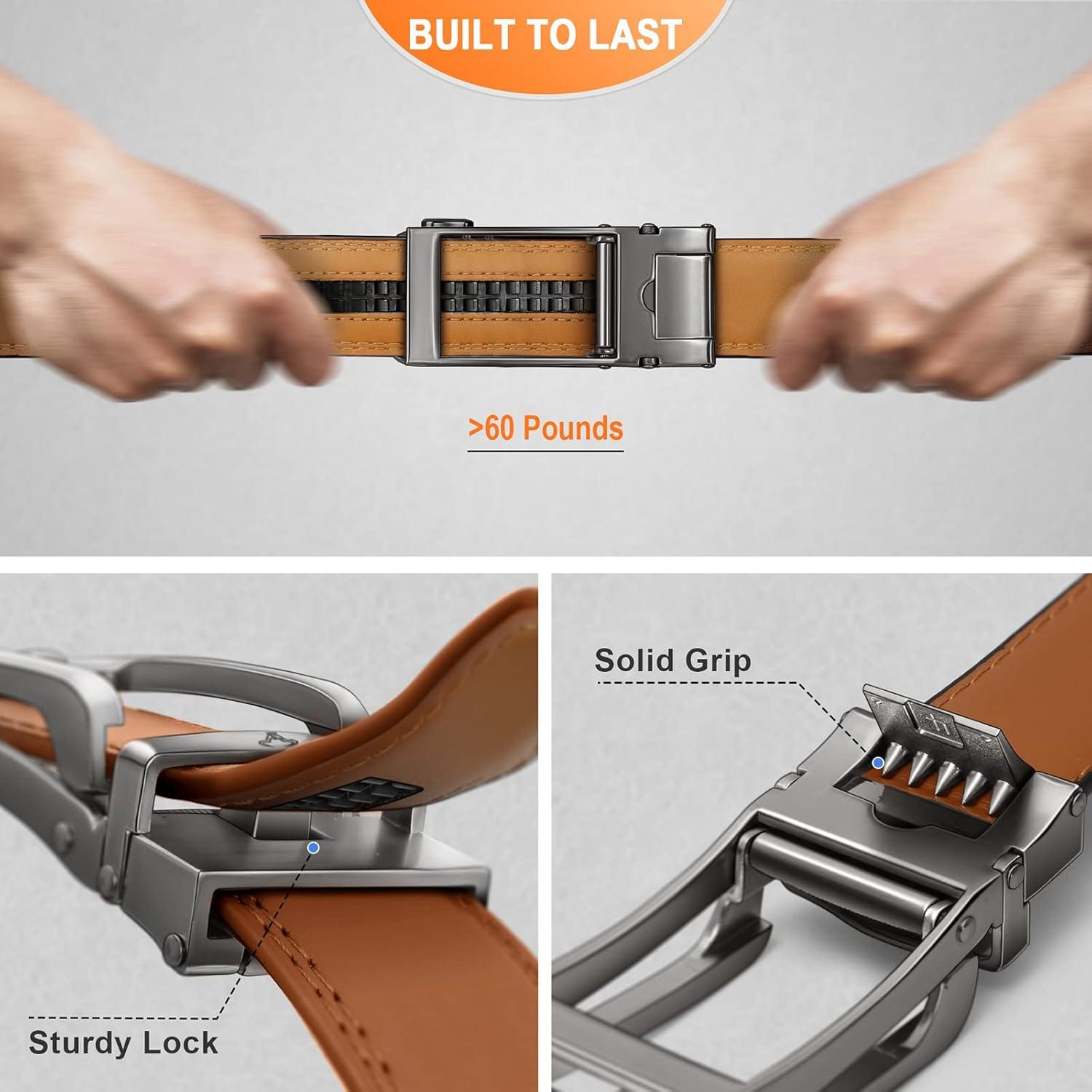 image:imageBULLIANT Mens Belt Ratchet Leather Belt for Men Dress and Casual Pants Jeans 1 38Orange Brown2923