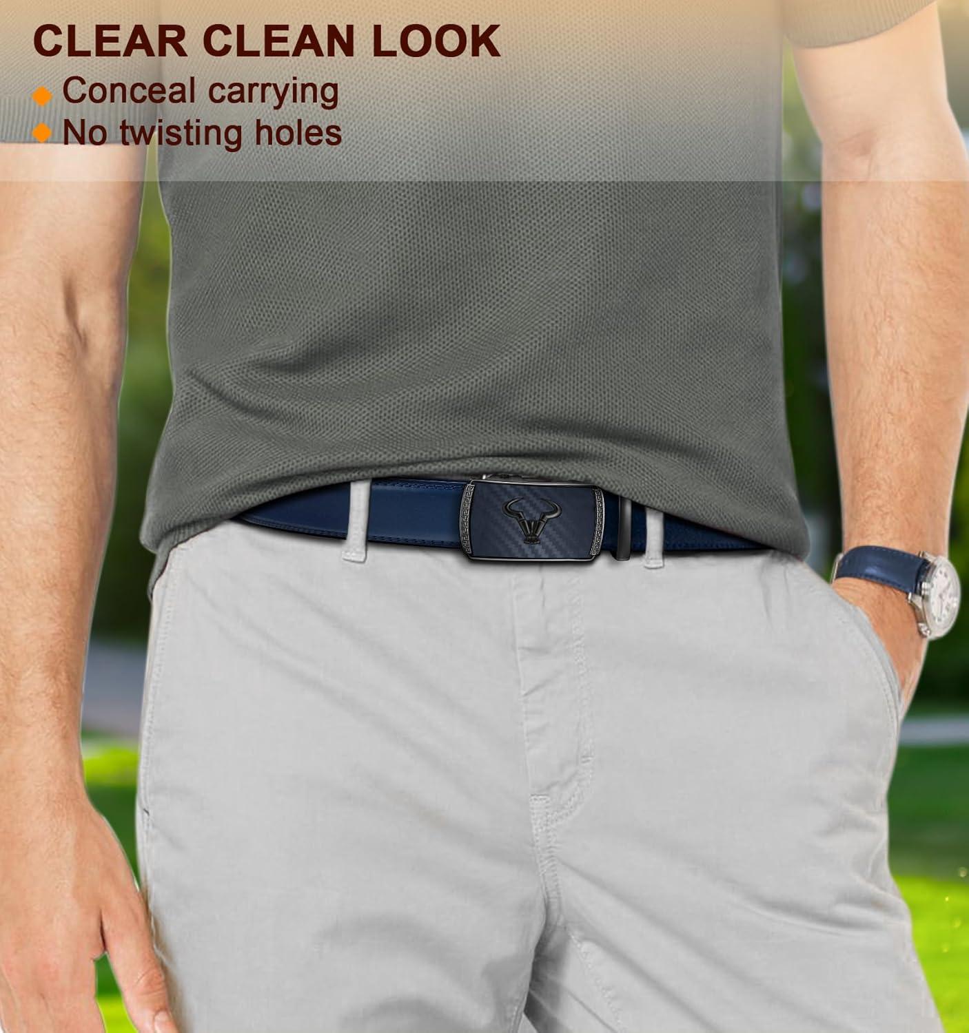 image:imageBULLIANT Mens Belt Ratchet Leather Belt for Men Dress and Casual Pants Jeans 1 38Purplish Blue4528
