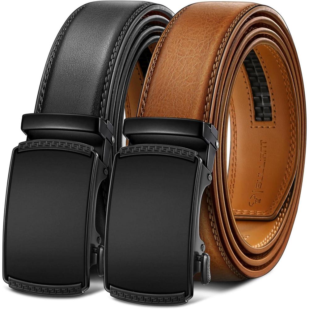image:imageBULLIANT Men Belts 2 PackRatchet Sliding Belt Adjustable For Gift Mens Dress Casual 1 38Cut for Fit2packblackOrange Brown8224