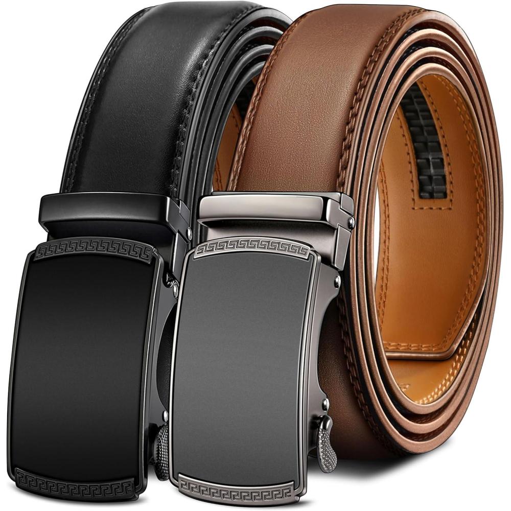 image:imageBULLIANT Men Belts 2 PackRatchet Sliding Belt Adjustable For Gift Mens Dress Casual 1 38Cut for Fit2packblackTawny3275