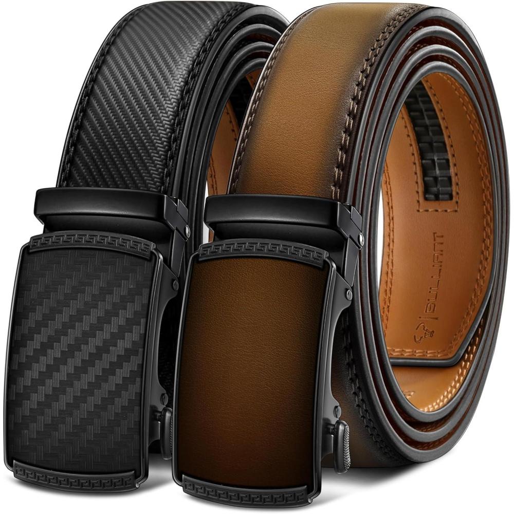 image:imageBULLIANT Men Belts 2 PackRatchet Sliding Belt Adjustable For Gift Mens Dress Casual 1 38Cut for Fit2packblackTawny8212