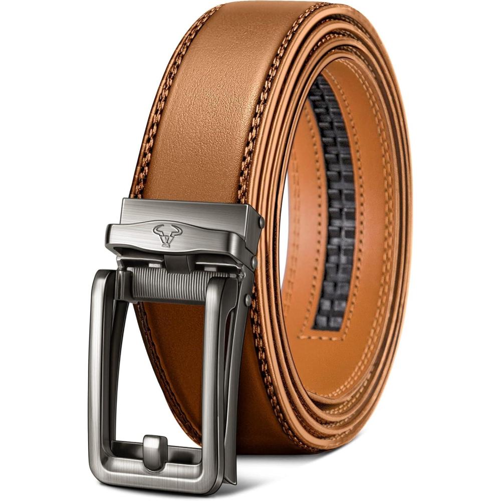 image:imageBULLIANT Mens Belt Ratchet Leather Belt for Men Dress and Casual Pants Jeans 1 38Orange Brown2923