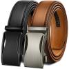 BULLIANT Men Belts 2 Pack,Ratchet Sliding Belt Adjustable For Gift Mens Dress Casual 1 3/8″,Cut for Fit(2pack-black/Orange Brown7999)