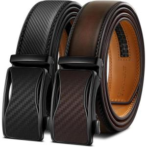 BULLIANT Men Belts 2 Pack,Ratchet Sliding Belt Adjustable For Gift Mens Dress Casual 1 3/8″,Cut for Fit(2pack-black/Deep Brown8001)