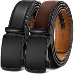 BULLIANT Men Belts 2 Pack,Ratchet Sliding Belt Adjustable For Gift Mens Dress Casual 1 3/8″,Cut for Fit(2pack-black/Deep Brown8213)
