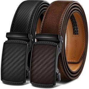 BULLIANT Men Belts 2 Pack,Ratchet Sliding Belt Adjustable For Gift Mens Dress Casual 1 3/8″,Cut for Fit(2pack-black/Deep Brown8221)