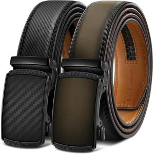 BULLIANT Men Belts 2 Pack,Ratchet Sliding Belt Adjustable For Gift Mens Dress Casual 1 3/8″,Cut for Fit(2pack-black/Elmwood8215)