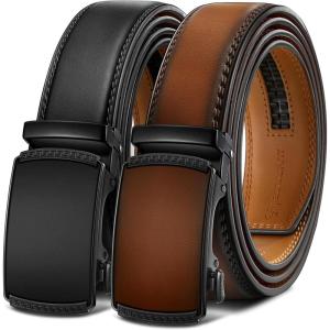 BULLIANT Men Belts 2 Pack,Ratchet Sliding Belt Adjustable For Gift Mens Dress Casual 1 3/8″,Cut for Fit(2pack-black/Light Brown7998)