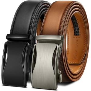 BULLIANT Men Belts 2 Pack,Ratchet Sliding Belt Adjustable For Gift Mens Dress Casual 1 3/8″,Cut for Fit(2pack-black/Orange Brown7999)