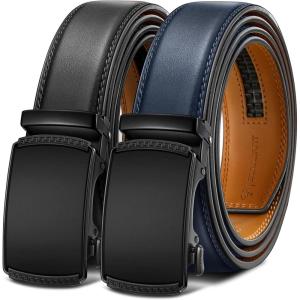 BULLIANT Men Belts 2 Pack,Ratchet Sliding Belt Adjustable For Gift Mens Dress Casual 1 3/8″,Cut for Fit(2pack-black/Purplish Blue8210)