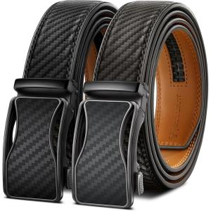 BULLIANT Men Belts 2 Pack,Ratchet Sliding Belt Adjustable For Gift Mens Dress Casual 1 3/8″,Cut for Fit(2pack-black/Sacred Grey8000)