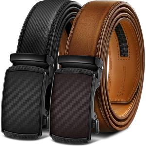 BULLIANT Men Belts 2 Pack,Ratchet Sliding Belt Adjustable For Gift Mens Dress Casual 1 3/8″,Cut for Fit(2pack-black/Tawny8219)