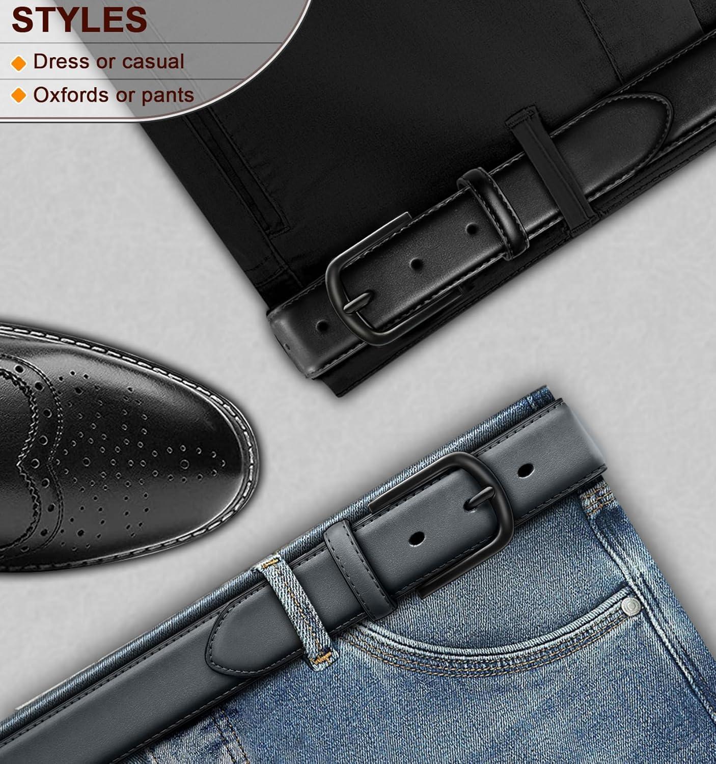 image:imageBULLIANT Men Belt Multi PackLeather Belt For Gift Men Golf Dress Casual Jean 7Holes 1 382packblackDark Gray6466