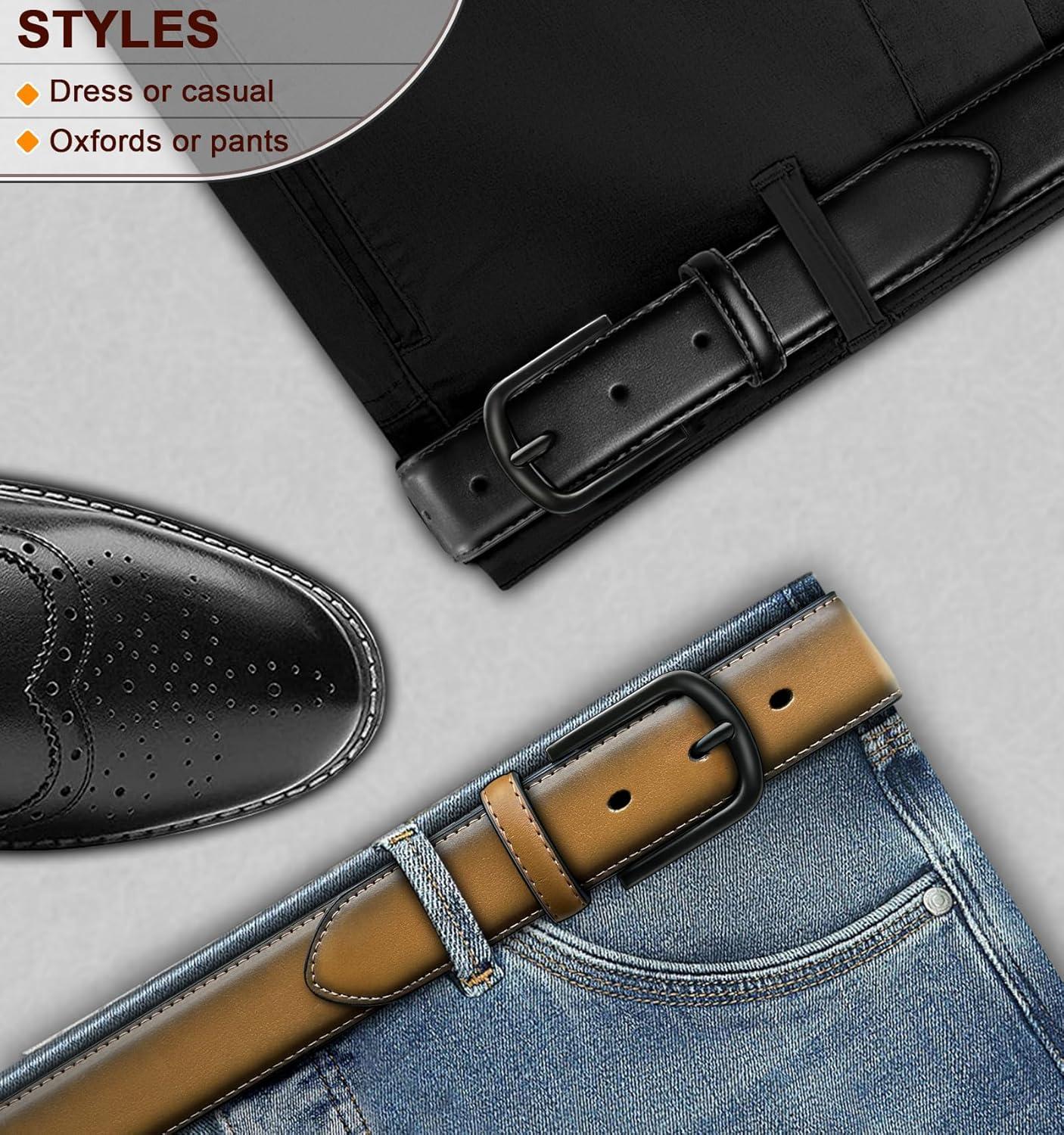 image:imageBULLIANT Men Belt Multi PackLeather Belt For Gift Men Golf Dress Casual Jean 7Holes 1 382packblackTawny6465