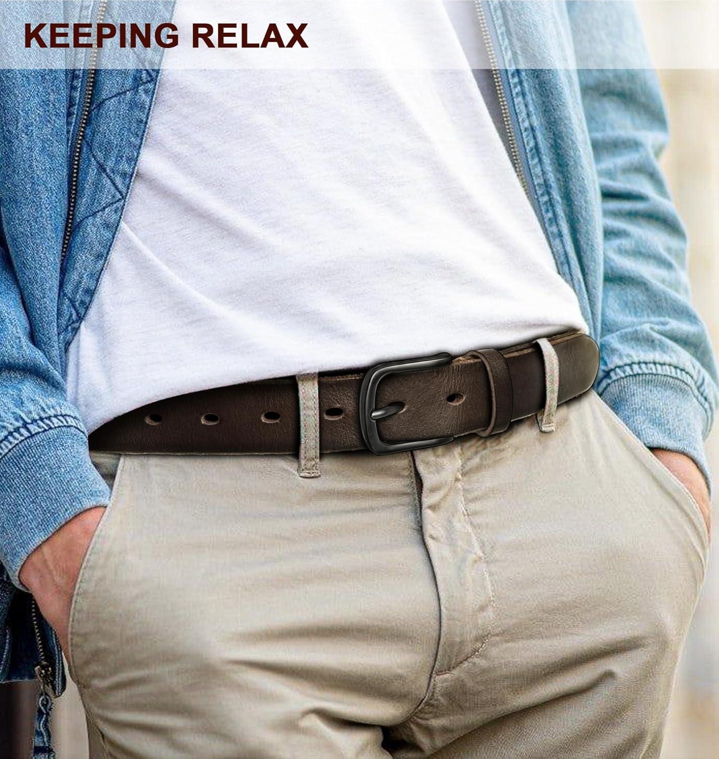 image:imageBULLIANT Men Belt Multi PackLeather Belt For Gift Men Golf Dress Casual Jean 7Holes 1 38Deep Brown4676