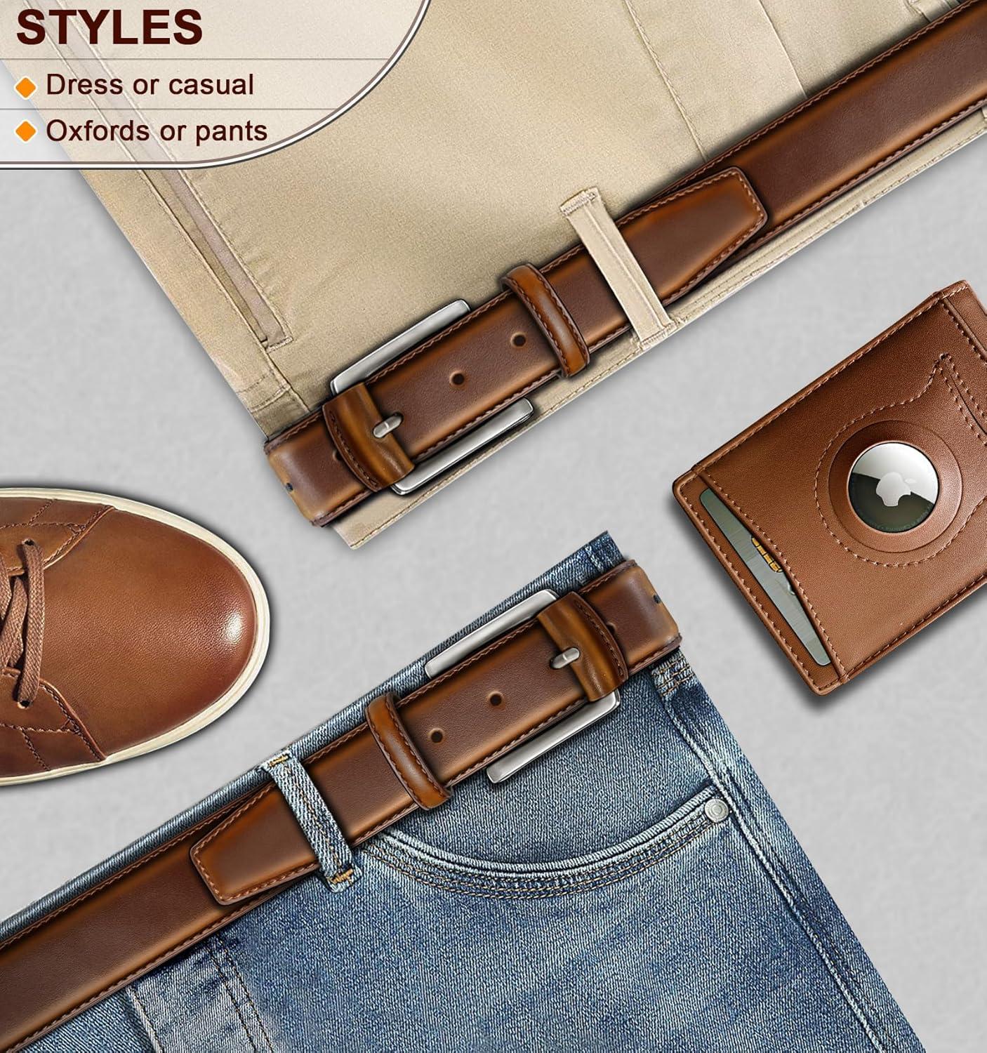 image:imageBULLIANT Men Belt Multi PackLeather Belt For Gift Men Golf Dress Casual Jean 7Holes 1 38Retro Red Brick4150