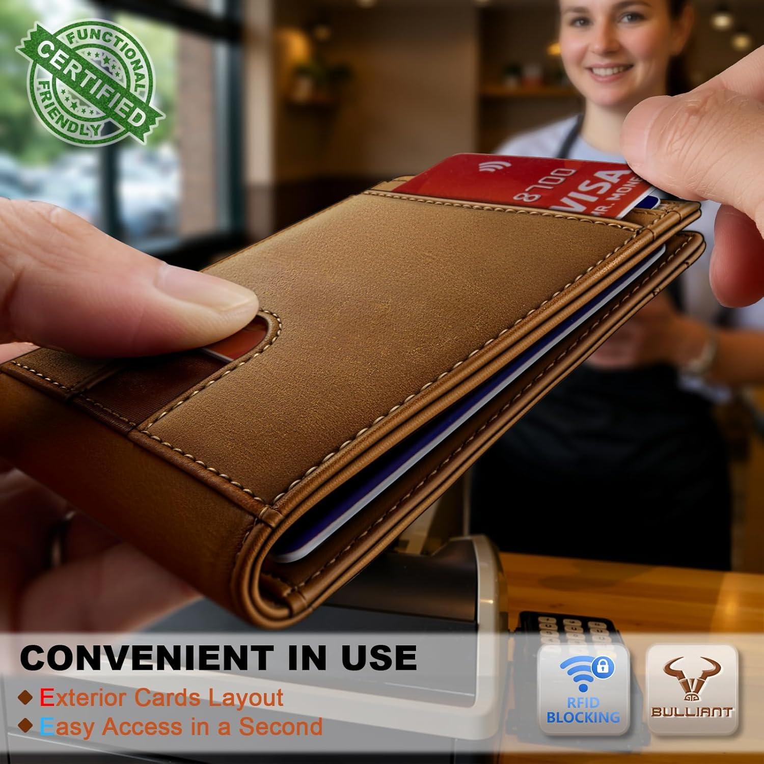 image:imageBULLIANT Men WalletMagnetic Wallet FullGrain Leather Slim Pocket Fit 10Cards RFID Blocking 42 x3orange brown8415