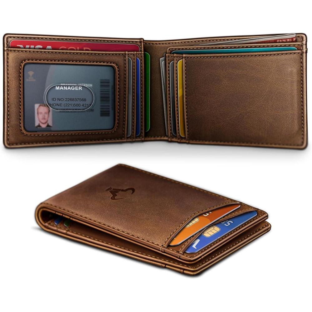 image:imageBULLIANT Men WalletMagnetic Wallet FullGrain Leather Slim Pocket Fit 10Cards RFID Blocking 42 x3Pecan Pie8416