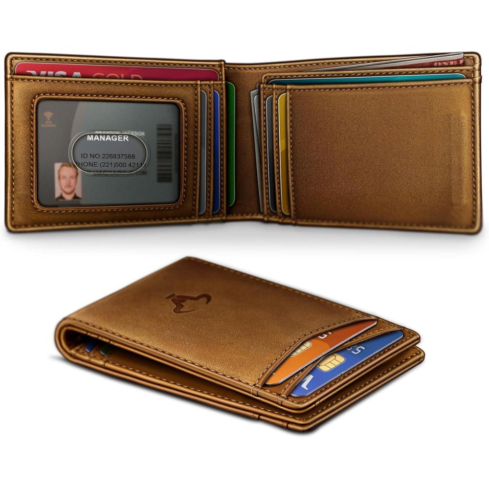 image:imageBULLIANT Men WalletMagnetic Wallet FullGrain Leather Slim Pocket Fit 10Cards RFID Blocking 42 x3orange brown8415