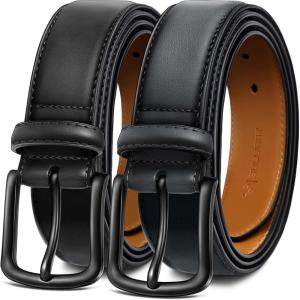 BULLIANT Men Belt Multi Pack,Leather Belt For Gift Men Golf Dress Casual Jean 7Holes 1 3/8″(2pack-black/Dark Gray6466)