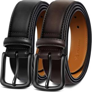 BULLIANT Men Belt Multi Pack,Leather Belt For Gift Men Golf Dress Casual Jean 7Holes 1 3/8″(2pack-black/Deep Brown6464)