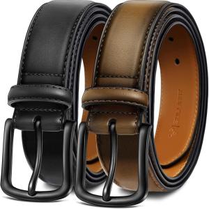 BULLIANT Men Belt Multi Pack,Leather Belt For Gift Men Golf Dress Casual Jean 7Holes 1 3/8″(2pack-black/Tawny6465)