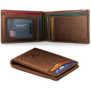 BULLIANT Men Wallet,Magnetic Wallet Full-Grain Leather Slim Pocket Fit 10Cards RFID Blocking 4.2″ x3”(Pecan Pie8416)