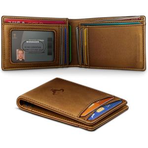BULLIANT Men Wallet,Magnetic Wallet Full-Grain Leather Slim Pocket Fit 10Cards RFID Blocking 4.2″ x3”(orange brown8415)
