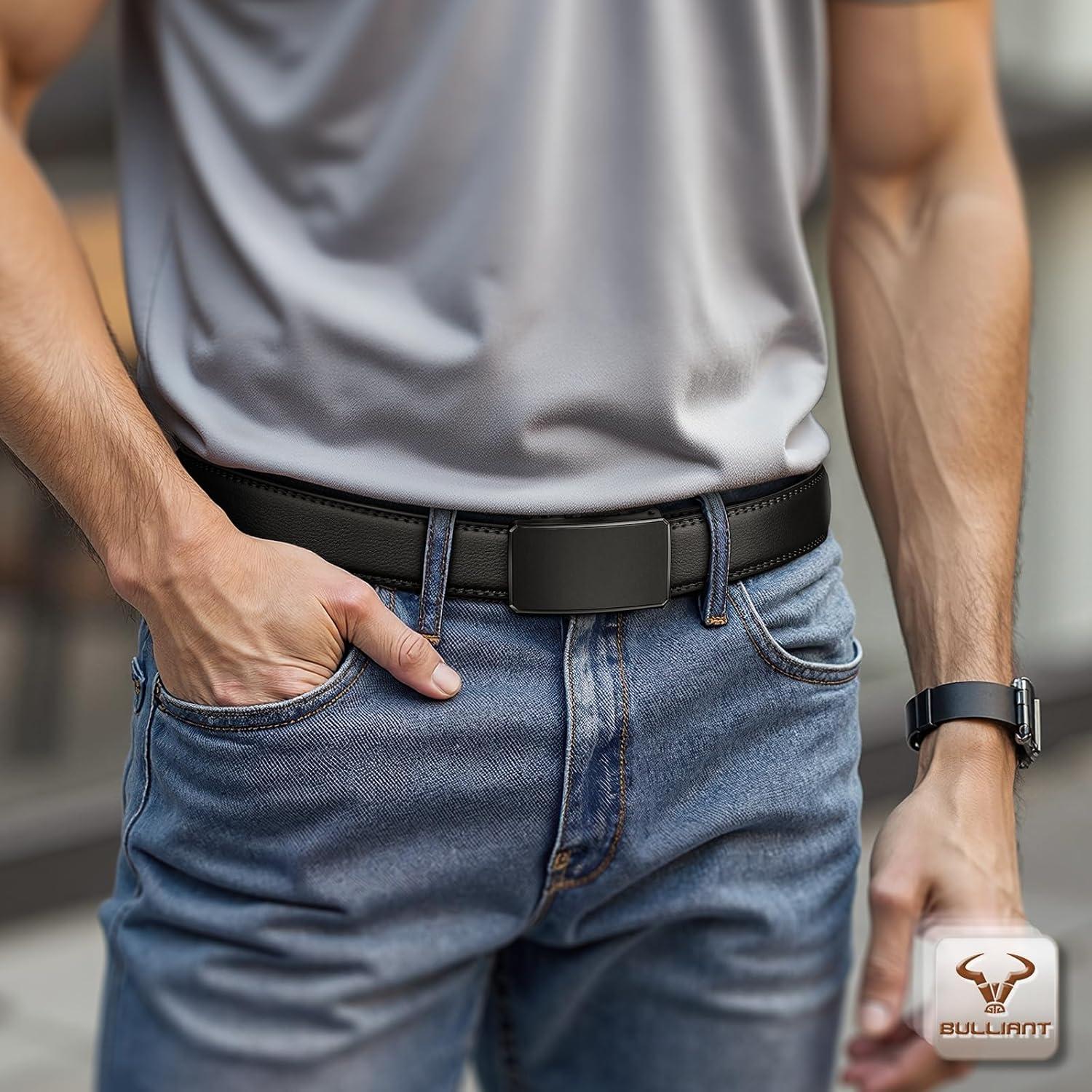 image:imageBULLIANT Men BeltRatchet Leather Adjustable Belt tailless For Gift Men Dress Casual Jeans 1 38 Hiding TailCut For FitBlack6454