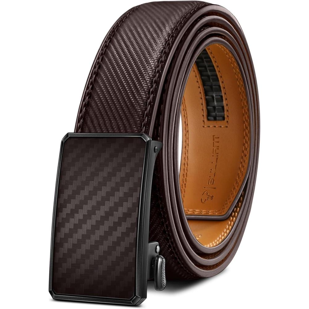 image:imageBULLIANT Men BeltRatchet Leather Adjustable Belt tailless For Gift Men Dress Casual Jeans 1 38 Hiding TailCut For FitDeep Brown4695