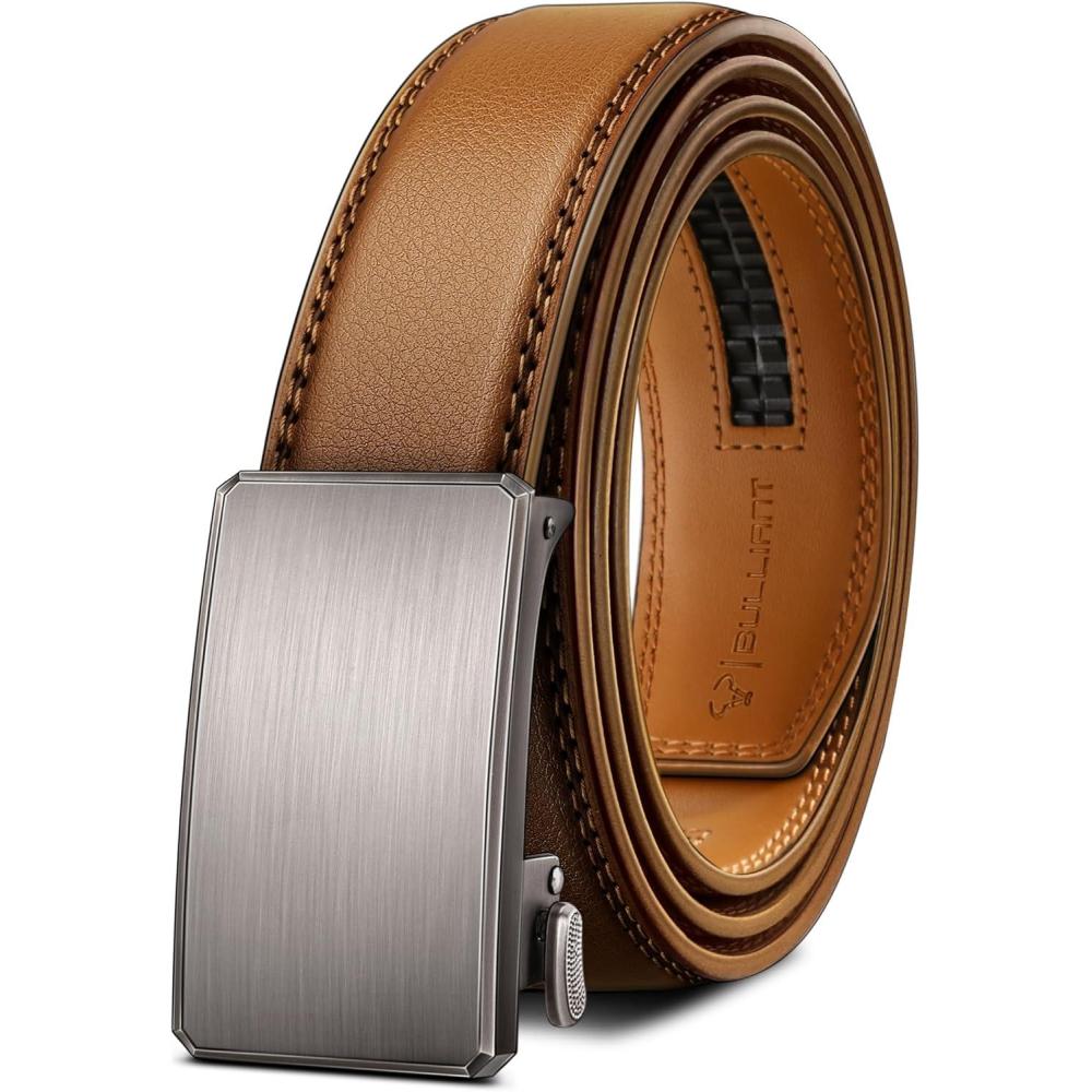 image:imageBULLIANT Men BeltRatchet Leather Adjustable Belt tailless For Gift Men Dress Casual Jeans 1 38 Hiding TailCut For FitOrange Brown6455