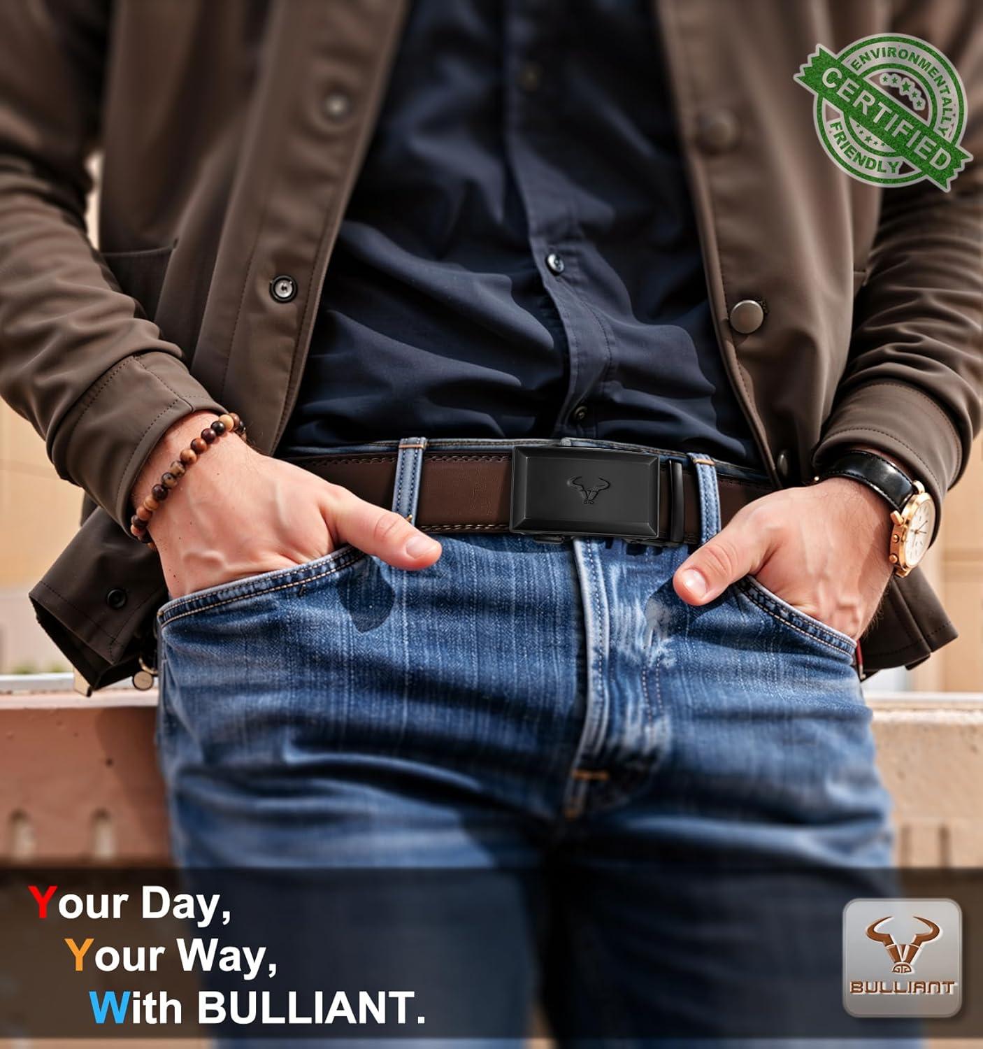 image:imageBULLIANT Men BeltRatchet Leather Belt Adjsutable For Jeans Dress Casual Pant 1 38 Cut For Fit2packblackDeep Brown8605