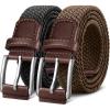 BULLIANT Belt for Men 2Pack,Mens Gift Stretch Braided Web Belt Elastic for Casual Golf Jeans,1 3/8″(2pack-black/Coffee8355)