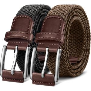 BULLIANT Belt for Men 2Pack,Mens Gift Stretch Braided Web Belt Elastic for Casual Golf Jeans,1 3/8″(2pack-black/Coffee8355)