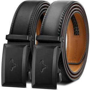 BULLIANT Men Belt-Ratchet Leather Belt Adjsutable For Jeans Dress Casual Pant 1 3/8″- Cut For Fit(2pack-black/Dark Gray8606)