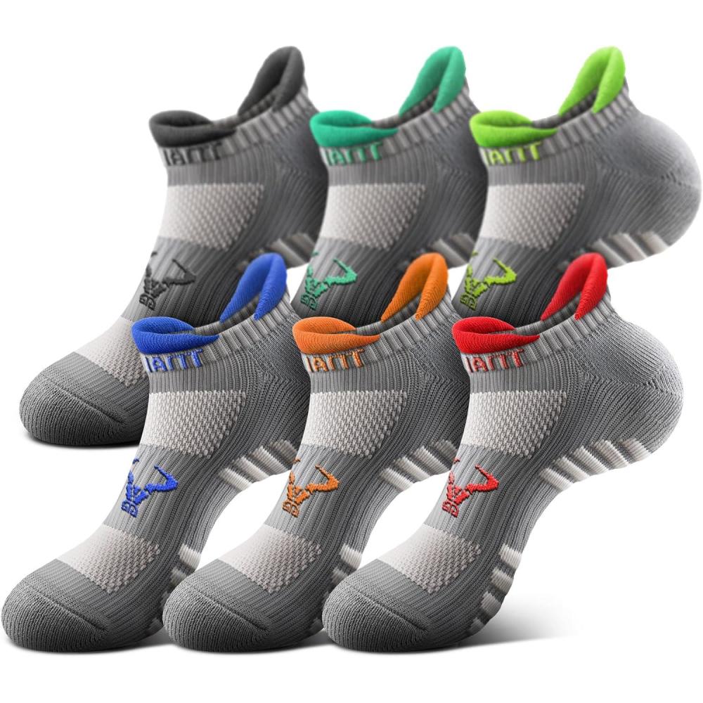 image:imageBULLIANT Men Ankle Socks Running Socks Extra Stretch NylonArch Support Cushioned Sole Breathable Wicking6pairsgray Heather 8627